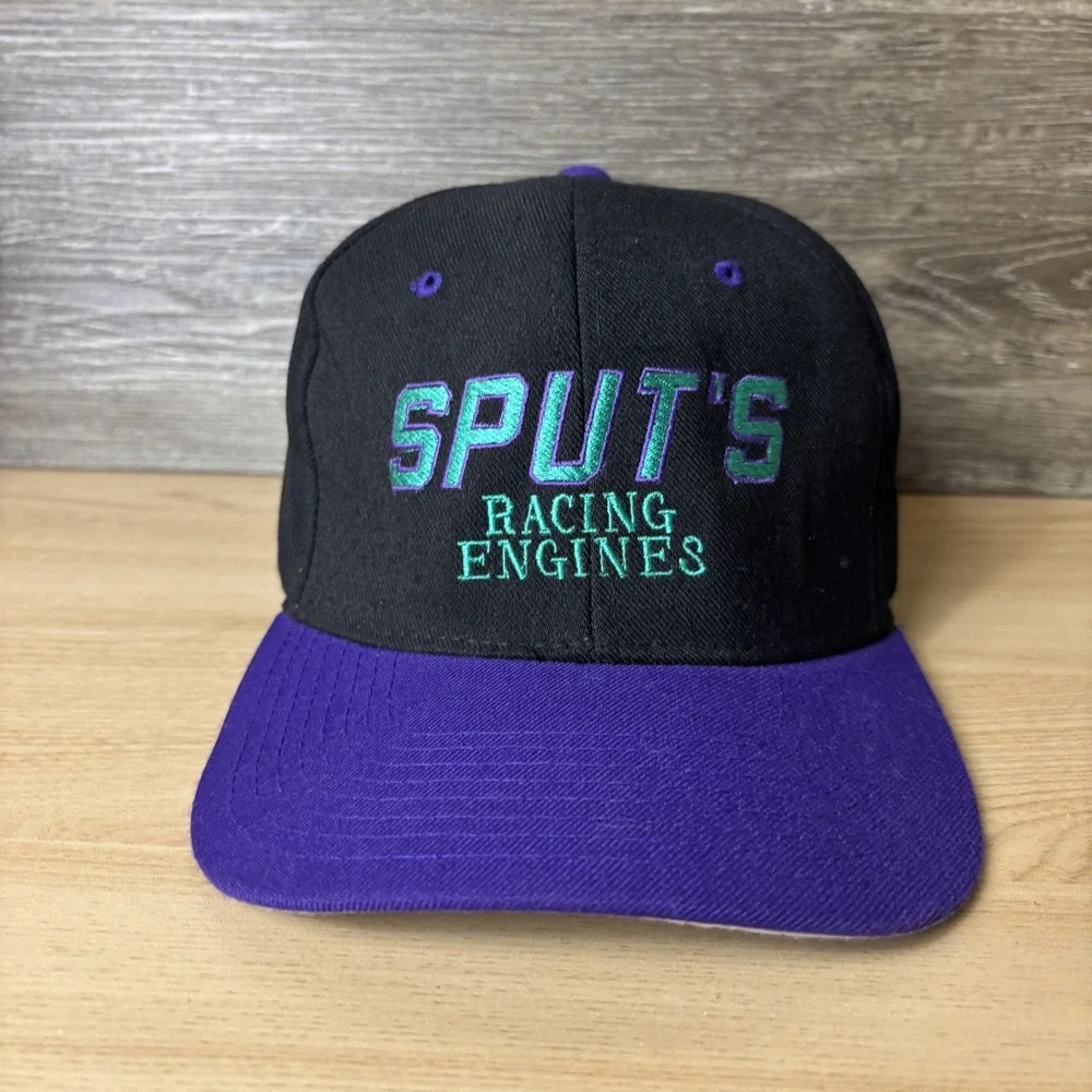 Vintage Sputs Racing Engines Hat Cap Fitted Mens One Size Black Purple Flexfit